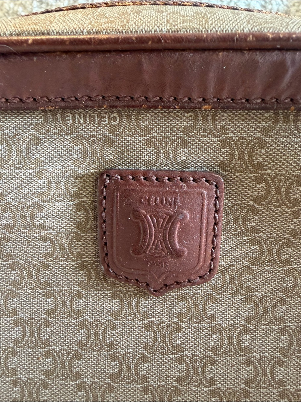 Vintage CELINE Macadam Camera Bag Crossbody Greige & Maroon Leather - Picture 3 of 15